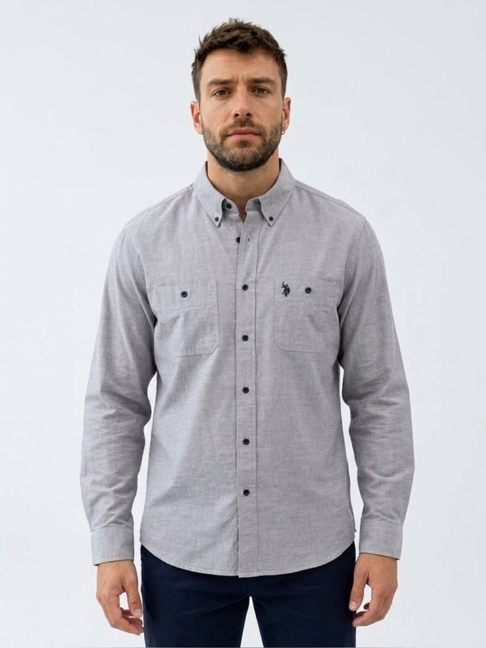 U.S. Polo Assn. Men's 💯% Cotton Casual Button-Up Shirt - Size LT Grey/Tan. - Picture 8 of 10
